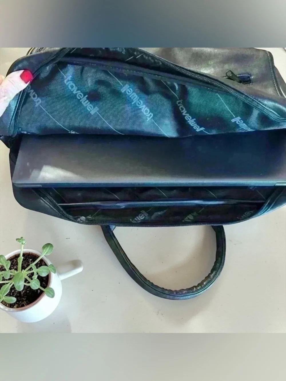 Travelwell Black Faux Leather Briefcase Laptop Bag Work Travel Bag
